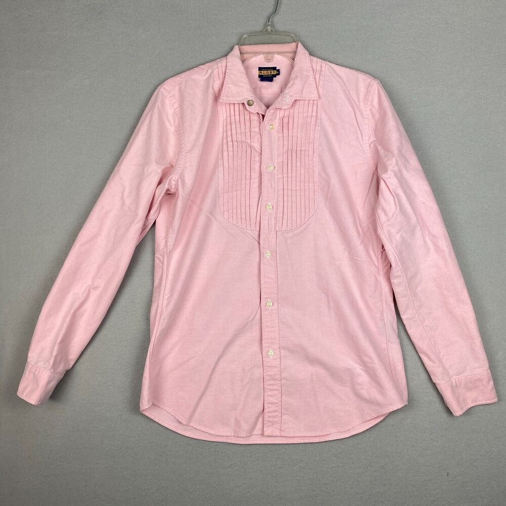Ralph Lauren Rugby Mens Medium Pintuck Oxford Tux Button Down Shirt Pink Cotton